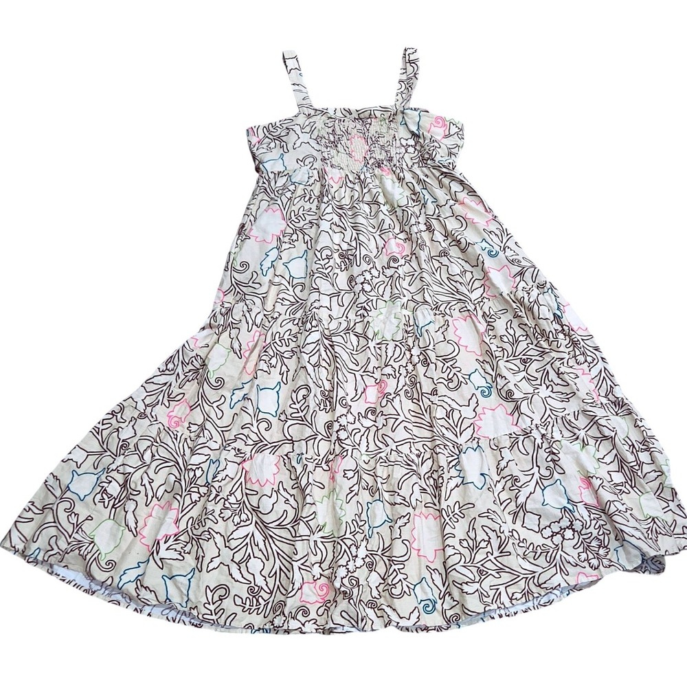 Knox Rose Floral Tiered Maxi Dress Cream Pink Brown Smocked Back Size L - Picture 7 of 9